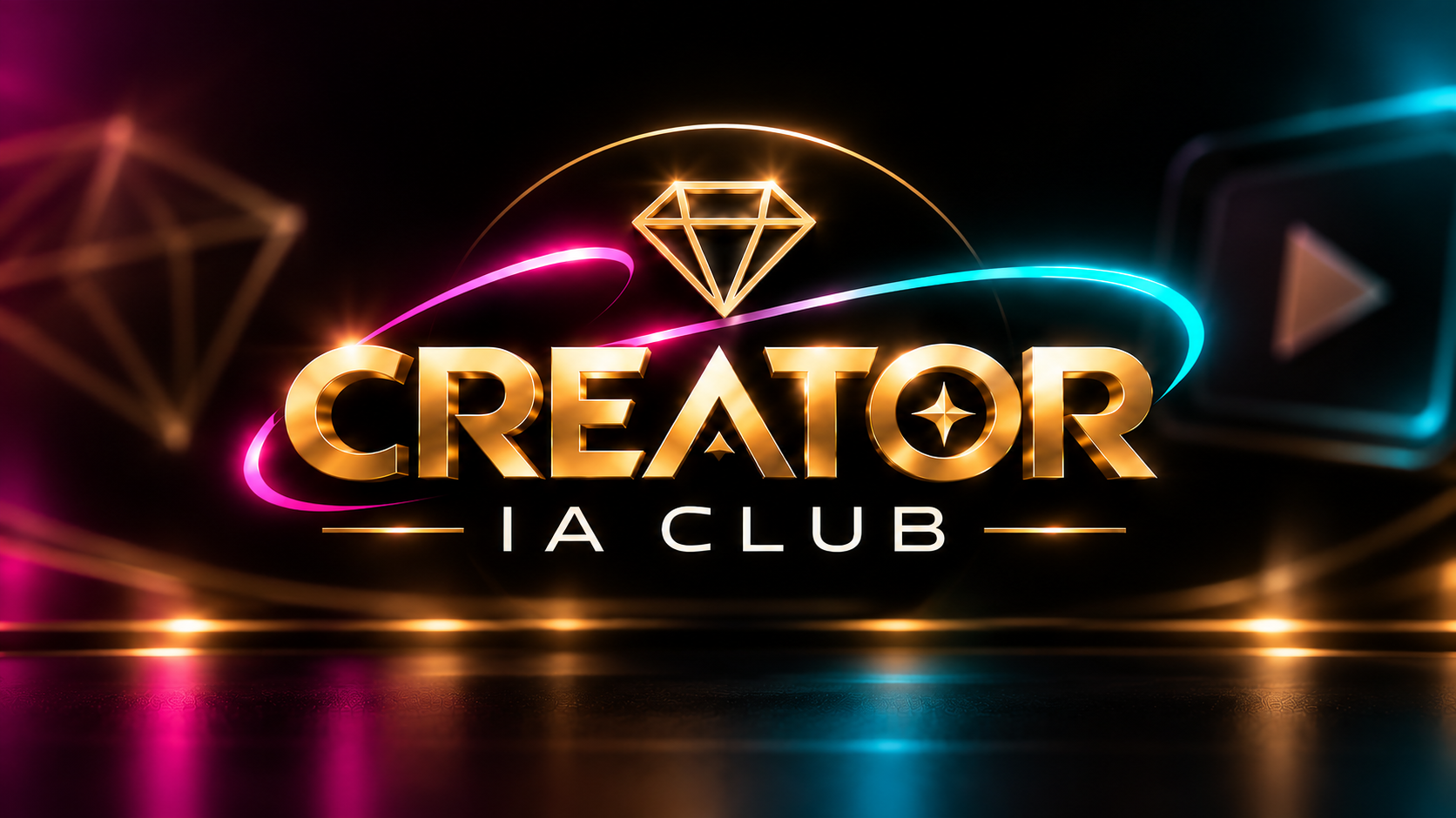 Identidade Creator IA Club em dourado, magenta e ciano